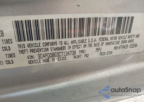 2012 Dodge Journey Sxt from USA, damaged, VIN 3C4PDDBG3CT134738